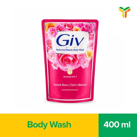 Giv Beauty Sabun Mandi Cair Damask Rose & Cherry Blossom Pouch 400ML