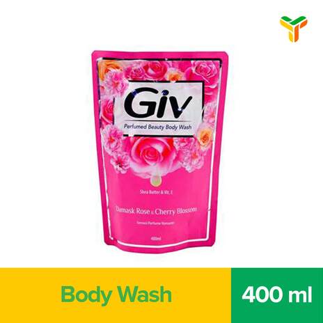 Giv Beauty Sabun Mandi Cair Damask Rose & Cherry Blossom Pouch 400ML