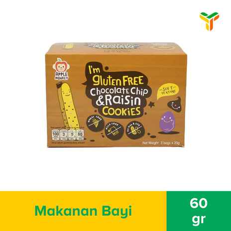APPLE MONKEY GF COOKIES CHOC CHIP RAISIN 60G