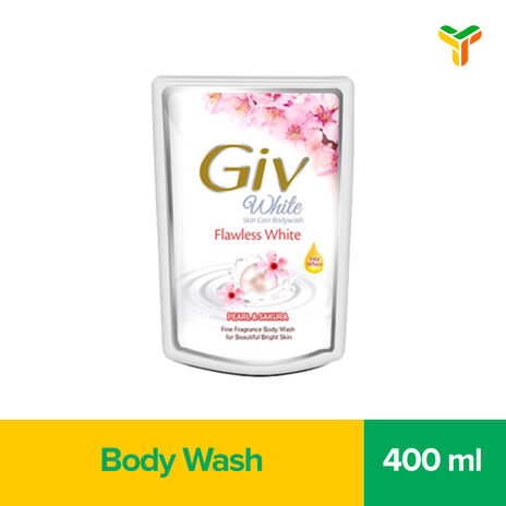 GIV White Sabun Mandi Cair Sakura Pouch 400ml