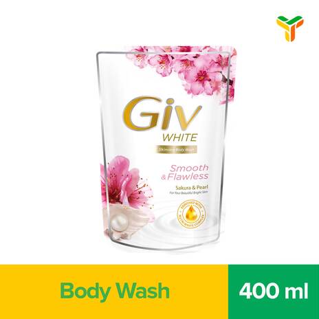 GIV White Sabun Mandi Cair Sakura Pouch 400ml