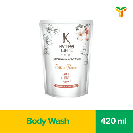 K NATURAL WHITE Sabun Mandi Cair Cotton Flower Pouch 420ml