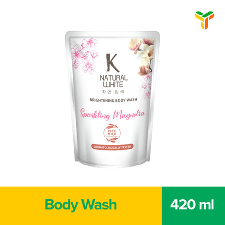 K NATURAL WHITE Sabun Mandi Cair Magnolia Pouch 420ml