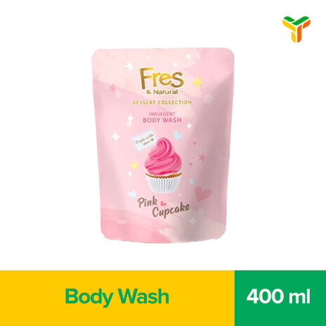 FRES&NATURAL Sabun Mandi Cair Pink Cupcake Pouch 400ml