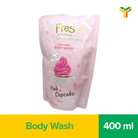 FRES&NATURAL Sabun Mandi Cair Pink Cupcake Pouch 400ml