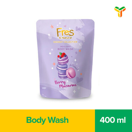 FRES&NATURAL Sabun Mandi Cair Berry Macaron Pouch 400ml