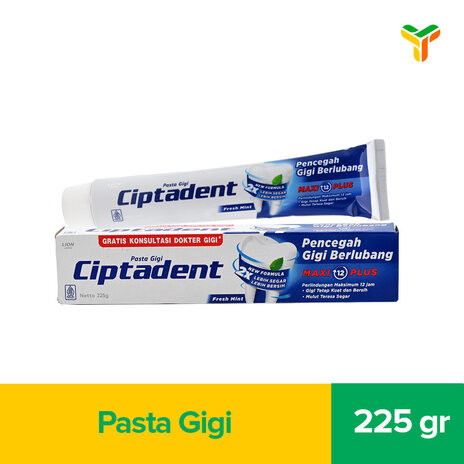 CIPTADENT Pasta Gigi Maxi 12 Plus Fresh Mint Tube 225G Jumbo Size