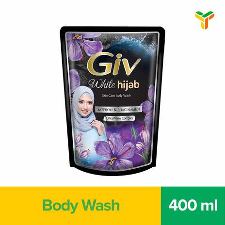 GIV White Hijab Sabun Mandi Cair Saffron & Niacinamide Pouch 400ml