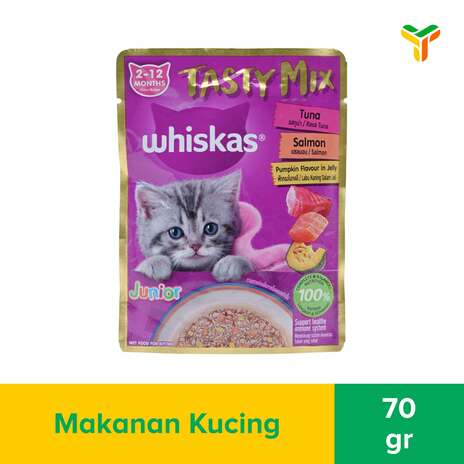 WHISKAS TASTY MIX JR TUNA SALMON PUMPKN70 GR 1C28P